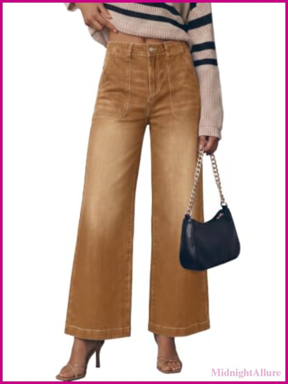 Wide Leg High Waisted Baggy Denim Jeans Cotton Polyester Elastane Stretch